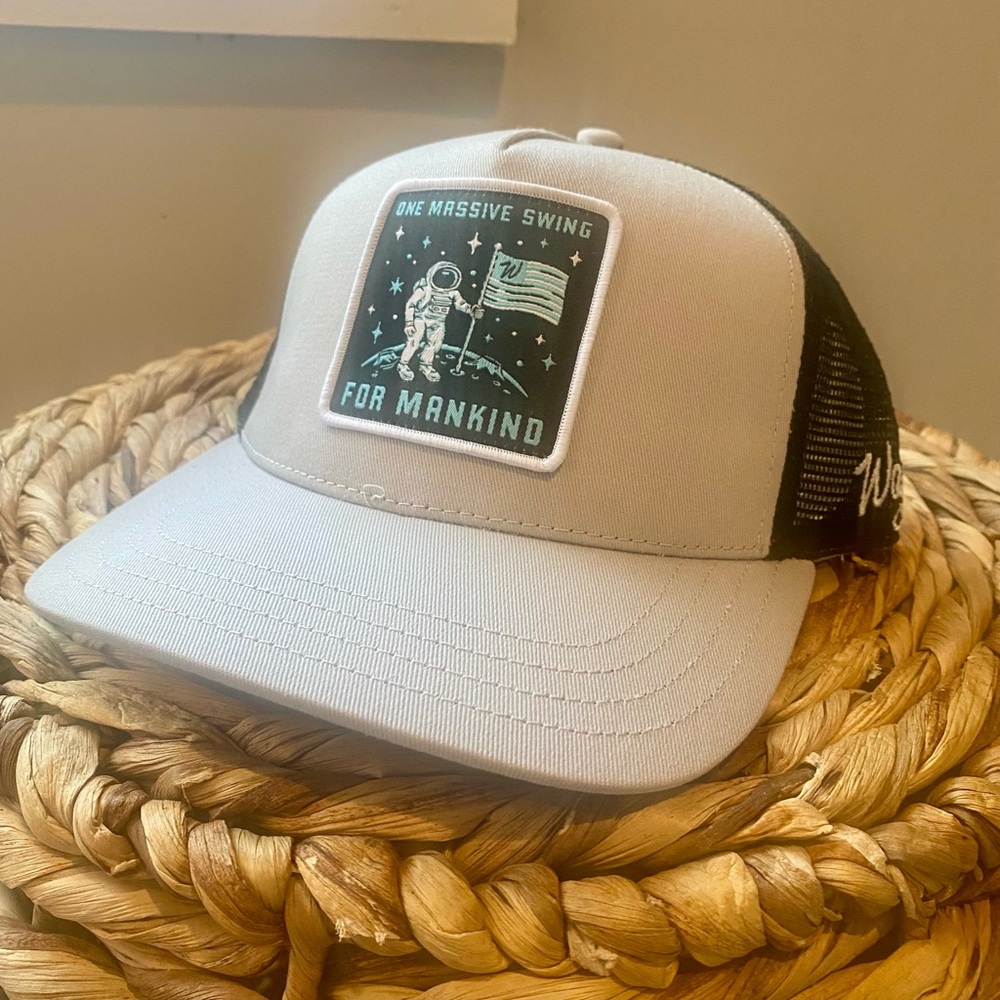 Mesh Back Trucker Hat with Astronaut Patch - Gray and Black